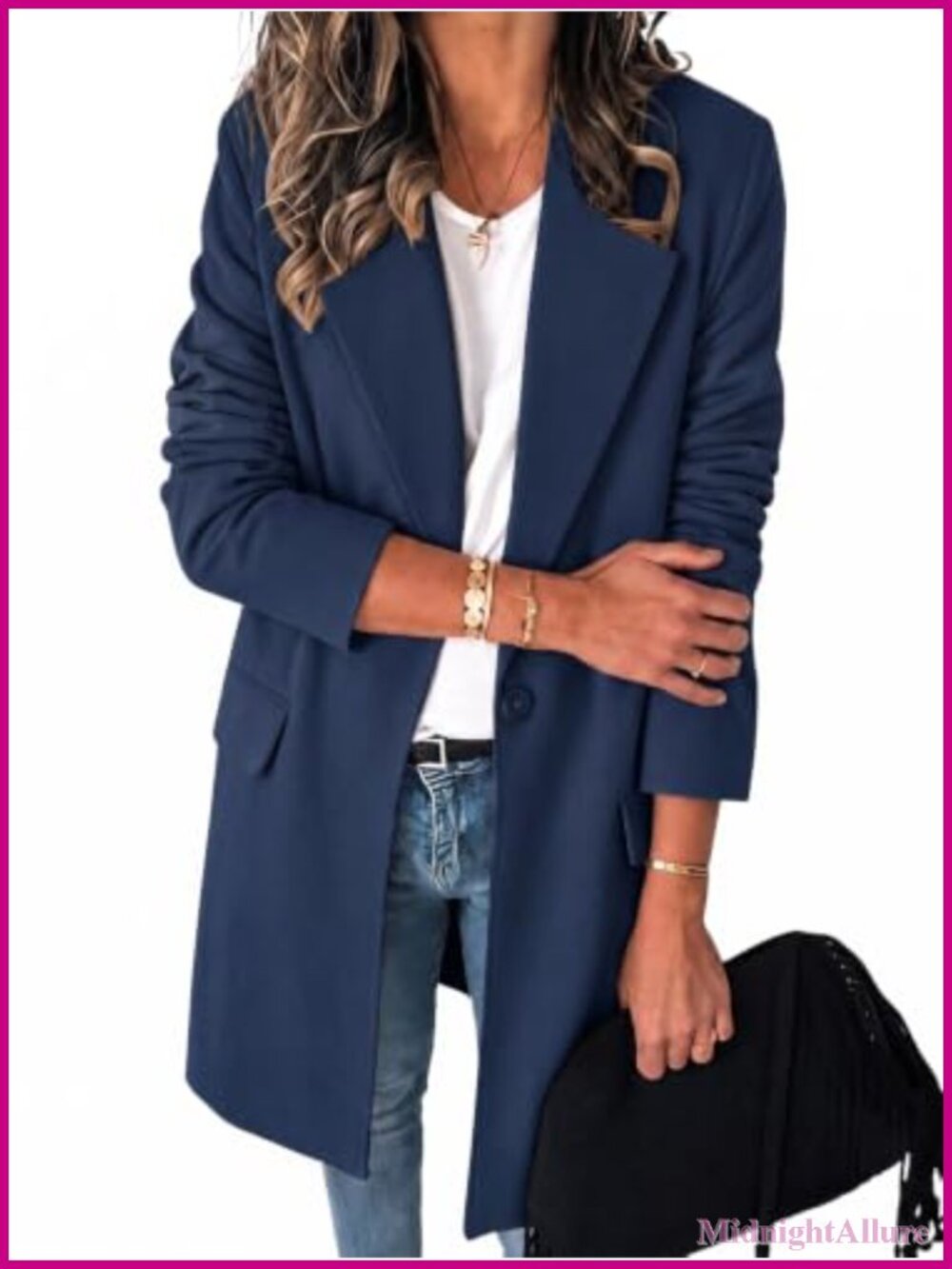 Womens Long Blazer Business Casual Open Front Lapel Suit Jacket